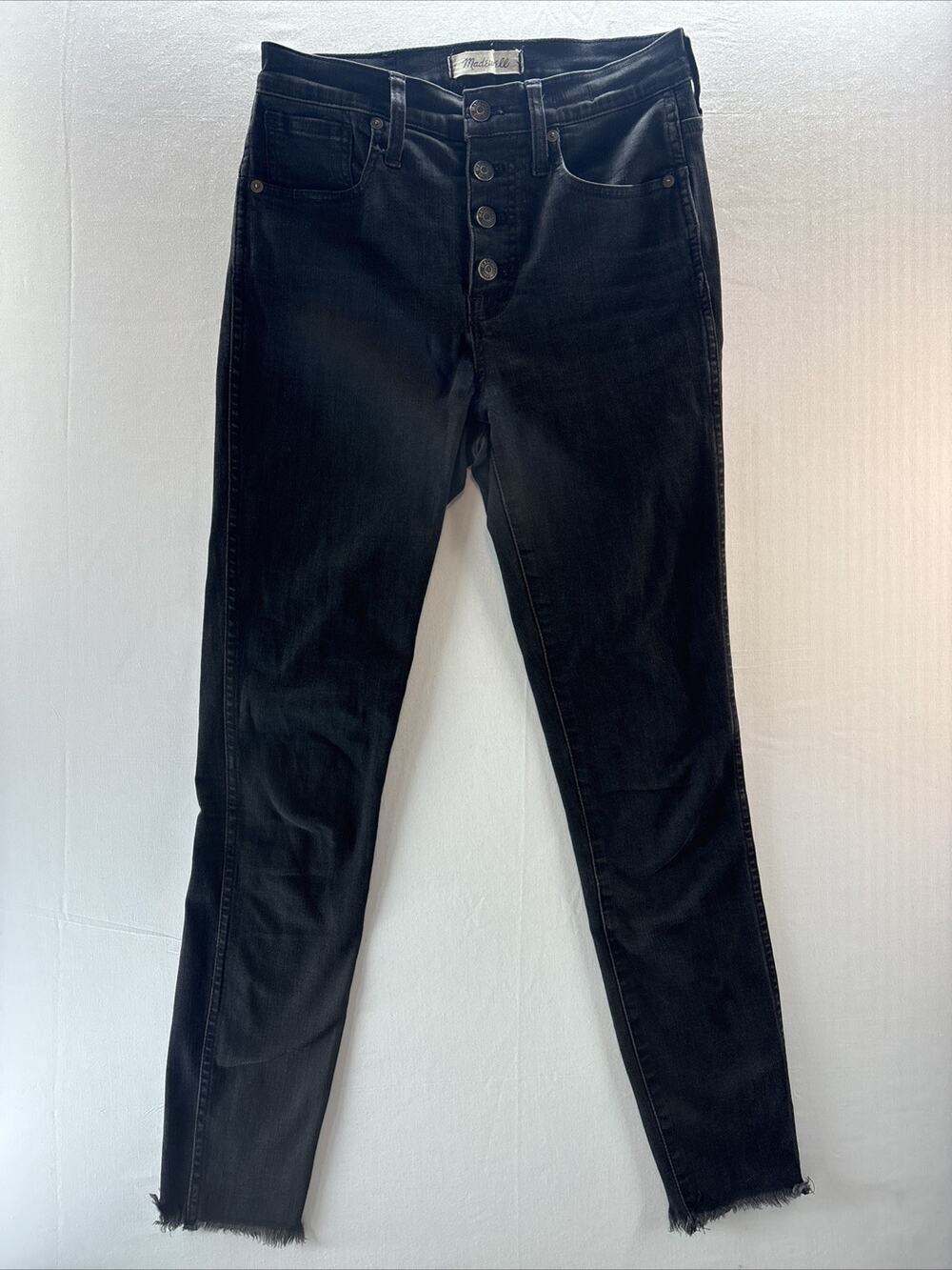 Madewell 10” High Rise Skinny Jeans Womens 26 Black Distressed Raw Hem Stretch